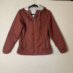 LL Bean Primaloft Jacket Women XS Maroon Hooded Hiking Nature Wind Rain Coat